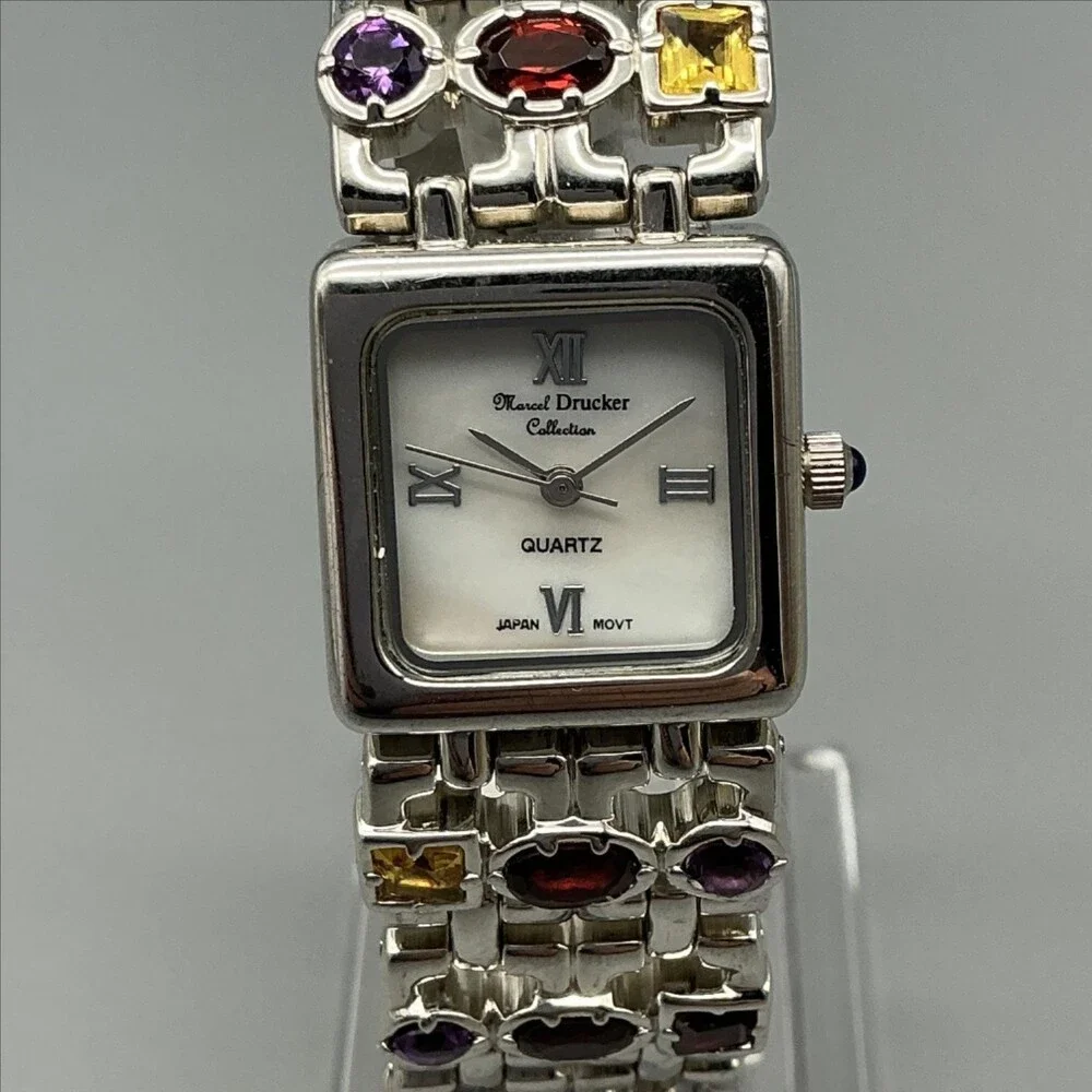 Marcel Drucker Womens Watch 22mm MOP Dial Silver Tone Crystals New Battery 8